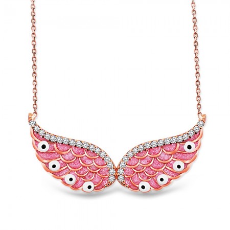 925 Ayar Gümüş Pembe Melek Kanadı Kolye (Model-2) - Tesbihane