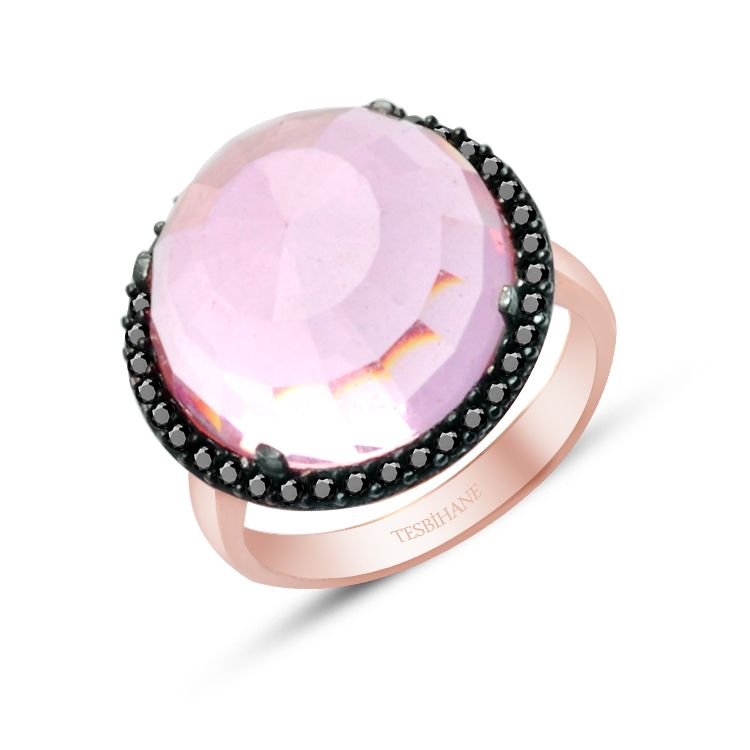 925 Ayar Gümüş Pembe Zirkon Taşlı Rose Yüzük Model 2 - 1