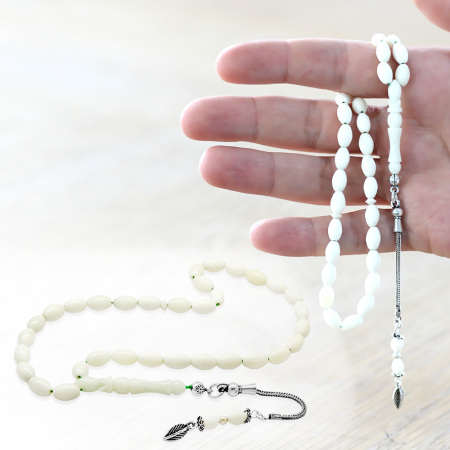 925 Ayar Gümüş Püsküllü Arpa Kesim Bilek Boy Deve Kemiği Tesbih - Tesbihane