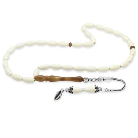 925 Ayar Gümüş Püsküllü Arpa Kesim Cilalı Kuka Kombinasyonlu Deve Kemiği Tesbih - Tesbihane