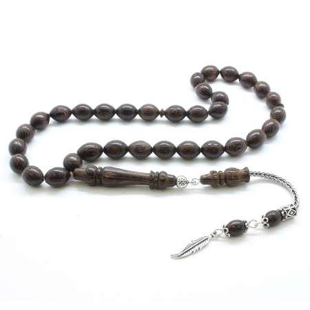 925 Ayar Gümüş Püsküllü Arpa Kesim Venge Ağacı Tesbih - Tesbihane