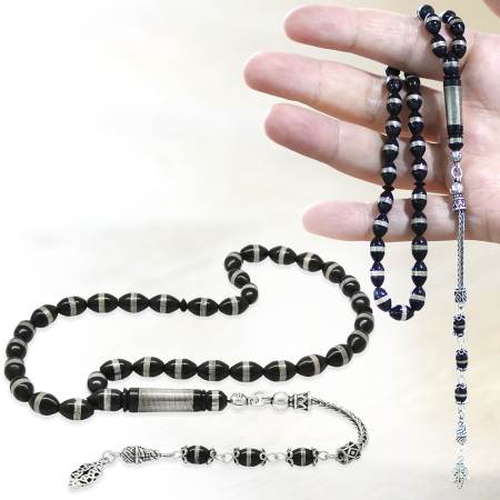 925 Ayar Gümüş Püsküllü Metal Sarmal Arpa Kesim Fırınlanmış Kuka Tesbih - Tesbihane