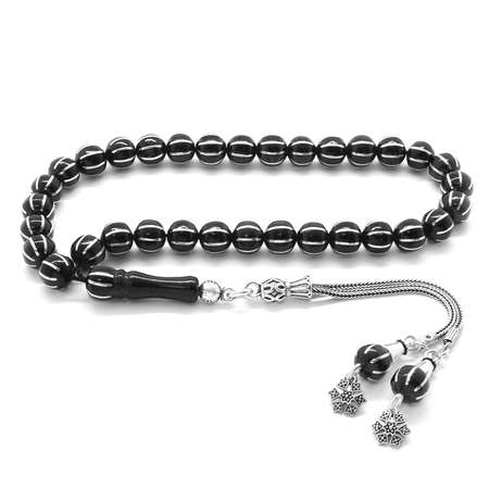 925 Ayar Gümüş Püsküllü Gümüş 8 li Karpuz Yarma Küre Kesim Rus Oltu Tesbih - Tesbihane