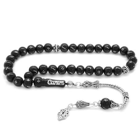 925 Ayar Gümüş Püsküllü İmamesi Gümüş Canım Babam Yazılı Küre Kesim Rus Oltu Tesbih - Tesbihane