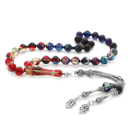 925 Ayar Gümüş Püsküllü İstanbul Kesim Süzme Bonibon Ateş Kehribar Tesbih - Tesbihane