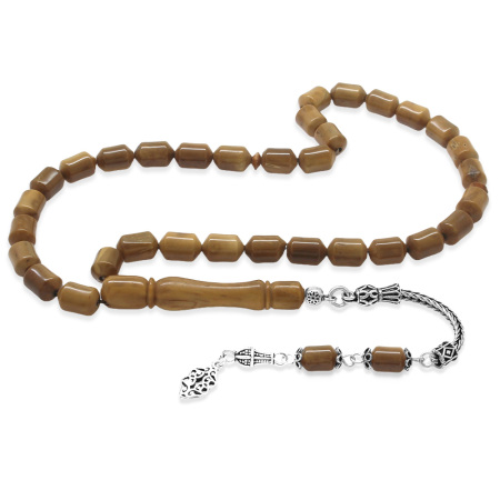 925 Ayar Gümüş Püsküllü Kapsül Kesim Açık Renk Kuka Tesbih - Tesbihane