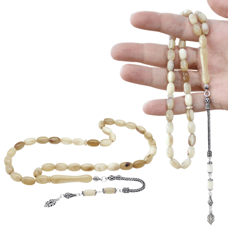 925 Ayar Gümüş Püsküllü Kapsül Kesim Koç Boynuzu Tesbih - Tesbihane