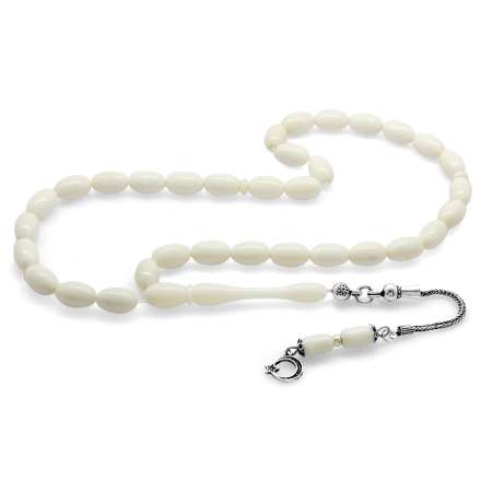 925 Ayar Gümüş Püsküllü Kolye Kesim Deve Kemiği Tesbih - Tesbihane