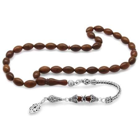 925 Ayar Gümüş Püsküllü Koyu Renk Arpa Kesim Kuka Tesbih - Tesbihane