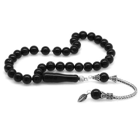 925 Ayar Gümüş Püsküllü Küre Kesim Süleyman Akik Doğaltaş Tesbih - Tesbihane