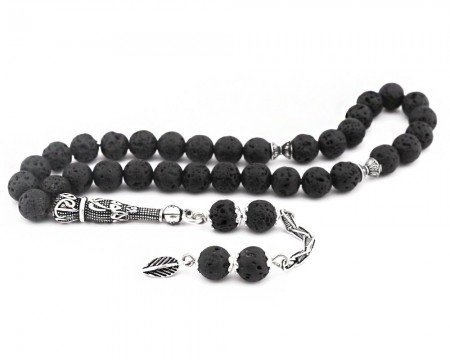 925 Ayar Gümüş Püsküllü Lav Taşı Tesbih - Tesbihane