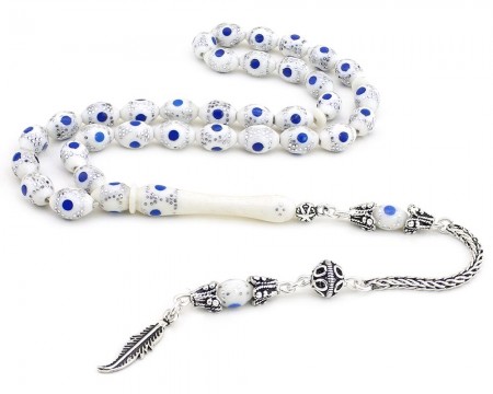 925 Ayar Gümüş Püsküllü Mine Dolgulu Deve Kemiği Tesbih - Tesbihane