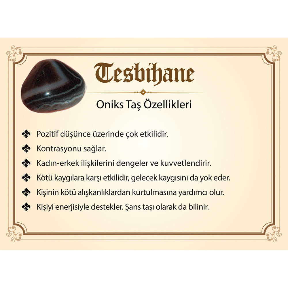 925 Ayar Gümüş Zirkon Taş İmameli Küre Kesim Oniks Doğaltaş Tesbih - 2