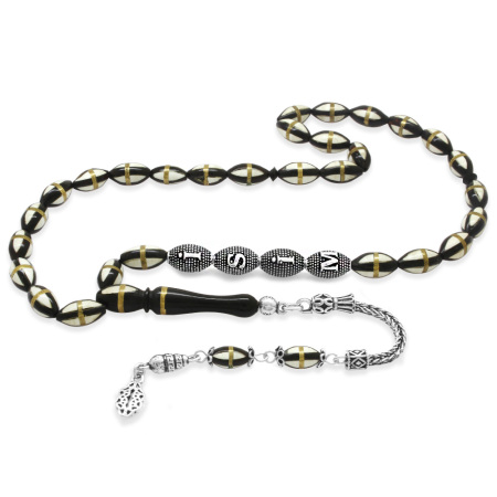 925 Ayar Gümüş Püsküllü Pirinç Sarmal Arpa Kesim Gümüş İsim Yazılı Beyaz Mine Dolgulu Kuka Tesbih - Tesbihane