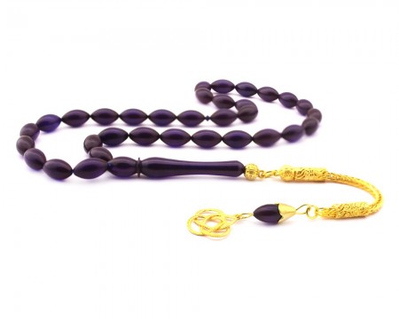 925 Ayar Gümüş Püsküllü Sıkma Kehribar Tesbih - Tesbihane