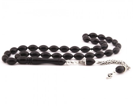 925 Ayar Gümüş Püsküllü Sıkma Kehribar Tesbih (Model-10) - Tesbihane