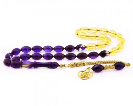 925 Ayar Gümüş Püsküllü Sıkma Kehribar Tesbih (Model-13) - Tesbihane