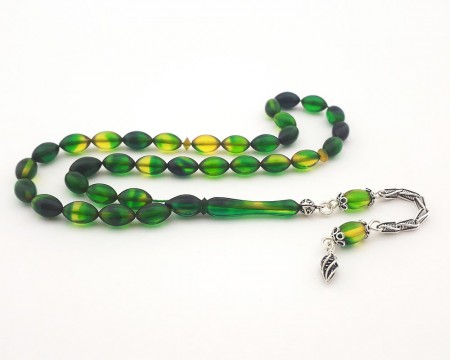 925 Ayar Gümüş Püsküllü Sıkma Kehribar Tesbih (Model-18) - Tesbihane