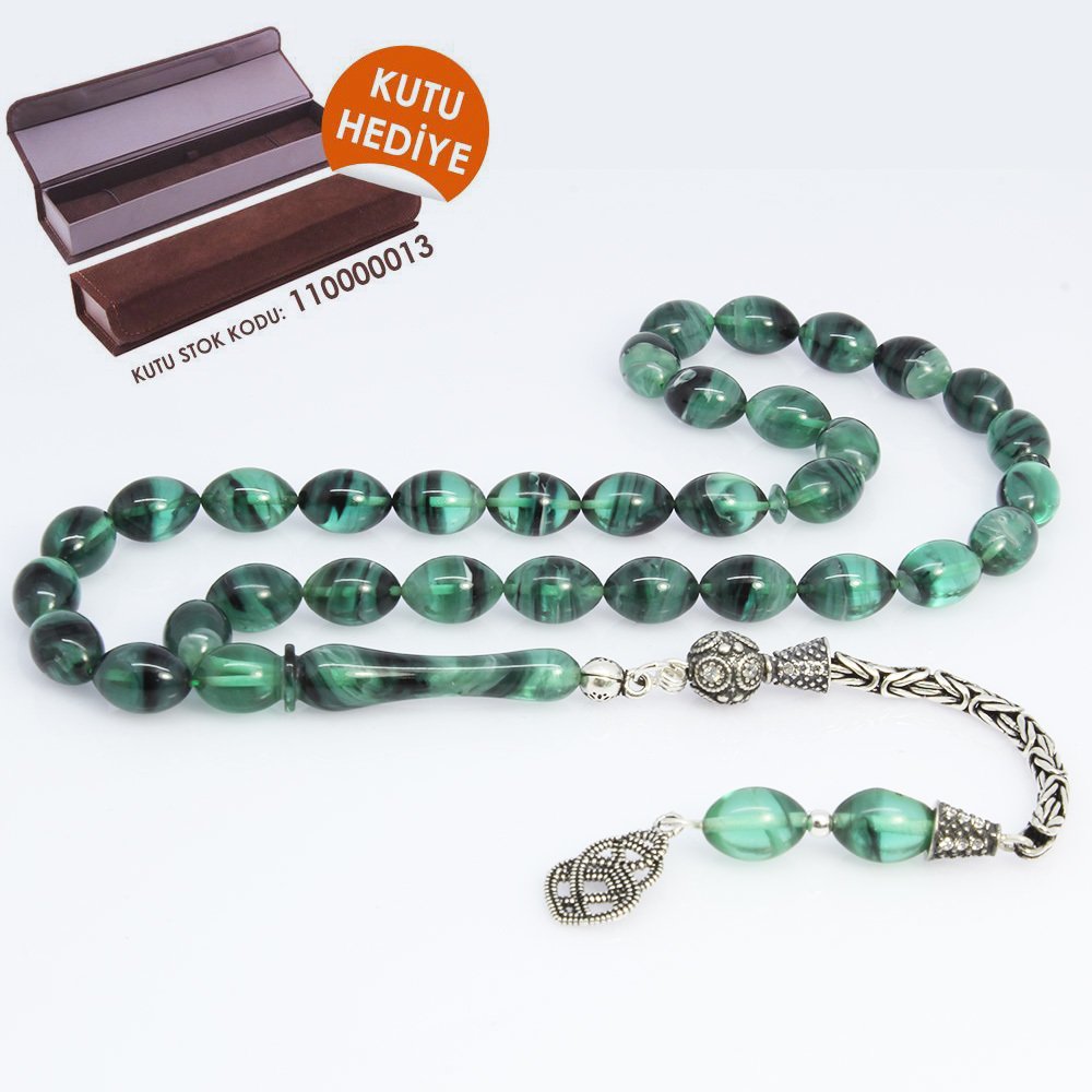 925 Ayar Gümüş Püsküllü Sıkma Kehribar Tesbih (Model-2) - Kutu Hediyeli - 1