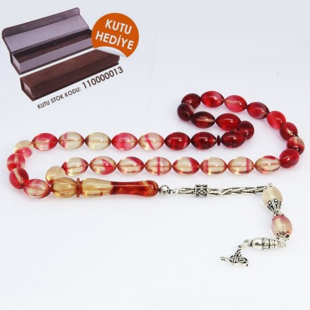 925 Ayar Gümüş Püsküllü Sıkma Kehribar Tesbih (Model-3) - Kutu Hediyeli - Tesbihane