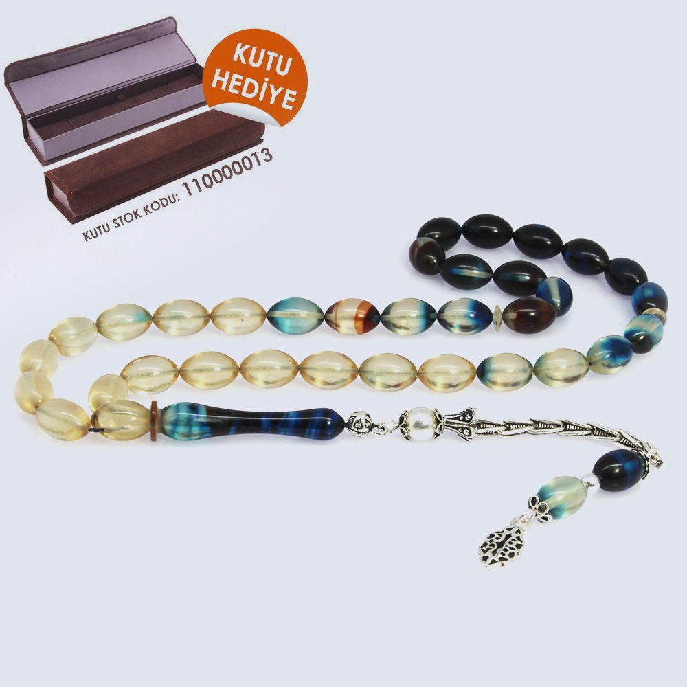 925 Ayar Gümüş Püsküllü Sıkma Kehribar Tesbih (Model-5) - Kutu Hediyeli - 1
