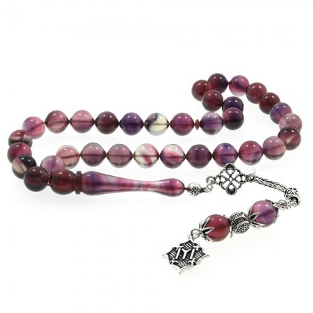 925 Ayar Gümüş Püsküllü Sıkma Kehribar Tesbih (Model-62) - Tesbihane