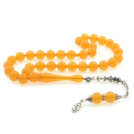 925 Ayar Gümüş Püsküllü Sığırcık Kesim Sıkma Kehribar Çukur Yüzüğü - Tesbihane