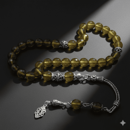 925 Ayar Gümüş Püsküllü Fasetalı Küre Kesim Zultanit Tesbih - M1 - Tesbihane