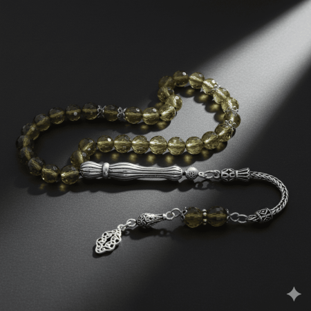 925 Ayar Gümüş Püsküllü Fasetalı Küre Kesim Zultanit Tesbih - M2 - Tesbihane