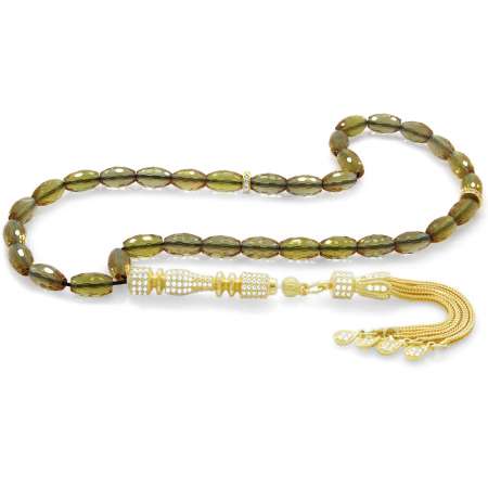 925 Ayar Gümüş Püsküllü Siyah Zirkon Taş İşlemeli Zultanit Tesbih - Tesbihane