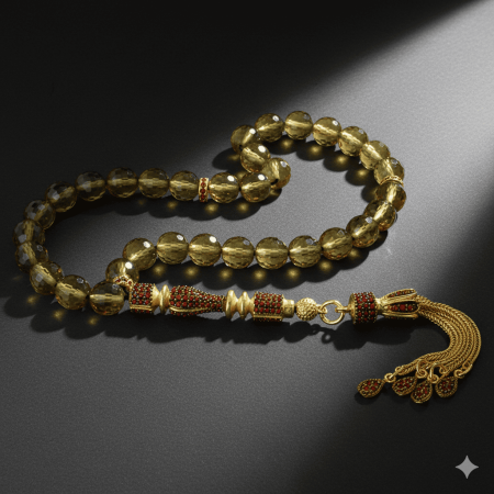 925 Ayar Gümüş Püsküllü Kırmızı Zirkon Taş İşlemeli Zultanit Tesbih - Tesbihane