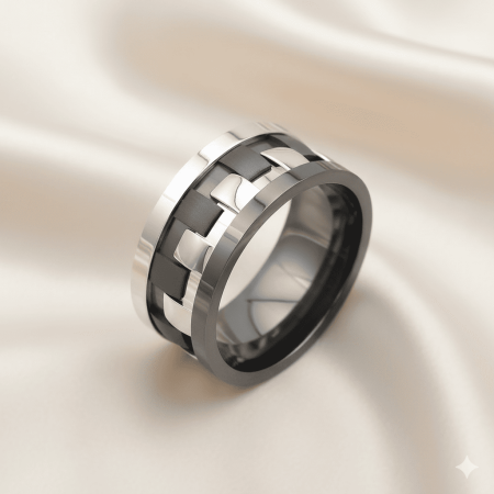 Modern Kare Tasarım Gri Beyaz Renk 925 Ayar Gümüş Erkek Alyans - Tesbihane