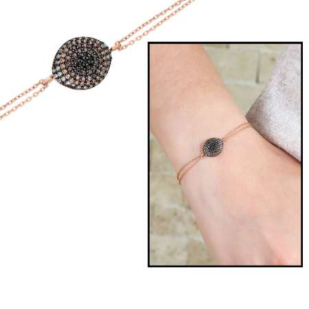 Zirkon Taşlı Göz Tasarım 925 Ayar Gümüş Bayan Bileklik - Tesbihane