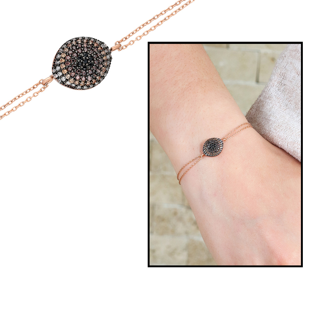 Zirkon Taşlı Göz Tasarım 925 Ayar Gümüş Bayan Bileklik - 1