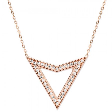925 Ayar Gümüş Rose Kaplama Zirkon Taşlı Üçgen Kolye - Tesbihane