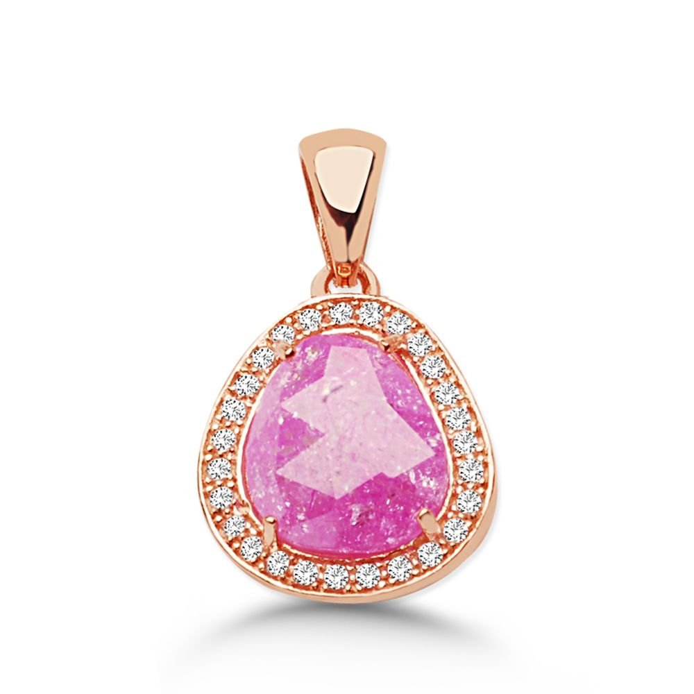 925 Ayar Gümüş Roze Kaplamalı Pembe Kolye - 1