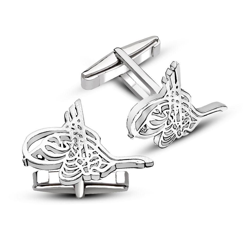 925 Ayar Gümüş Sade Tuğralı Kol Düğmesi - 1