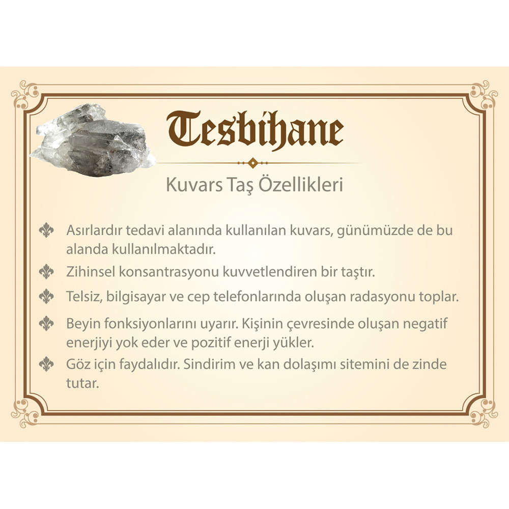 925 Ayar Gümüş Tuğra Püsküllü Fasetalı Küre Kesim Kuvars Tesbih - 2