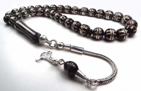 925 Ayar Gümüş Sarmallı Tuğralı Model Özel İşlemeli Kuka Tesbih - Tesbihane