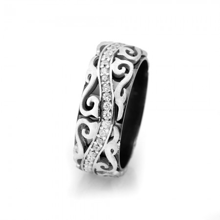 Sarmaşık Desen İşlemeli Zirkon Taşlı 925 Ayar Gümüş Bayan Alyans - Tesbihane