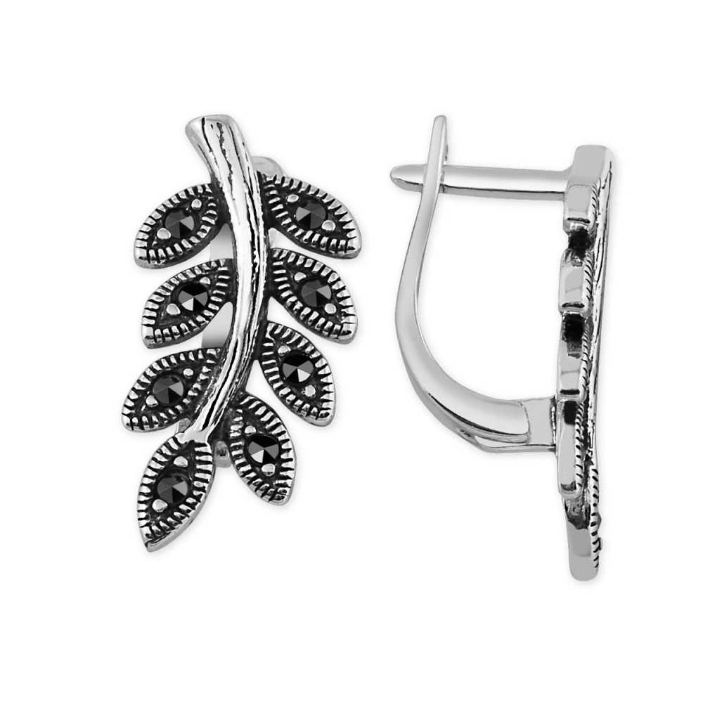 Siyah Zirkon Taşlı Sarmaşık Tasarım 925 Ayar Gümüş Küpe - 2