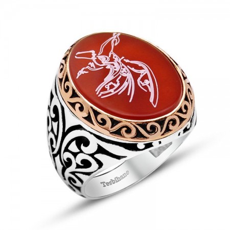 925 Ayar Gümüş Semazen Tasarım Akik Taşlı Yüzük - Tesbihane