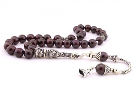 925 Ayar Gümüş Semazen Tasarım Lal Taşı Tesbih - Tesbihane