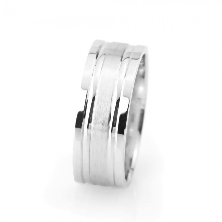 Çift Simetrik Şerit Tasarım Gri Renk 925 Ayar Gümüş Erkek Alyans - Tesbihane