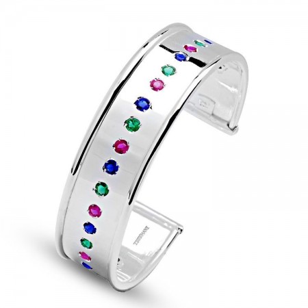 925 Ayar Gümüş Sıralı Zirkon Taşlı Ayarlanabilen Kelepçe - Tesbihane