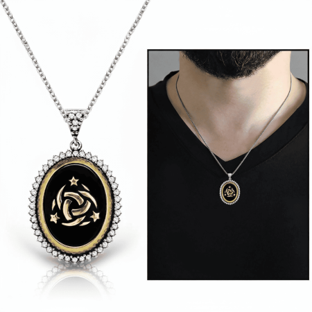 925 Ayar Gümüş Siyah Mineli Teşkilatı Mahsusa Logolu Kolye - Tesbihane