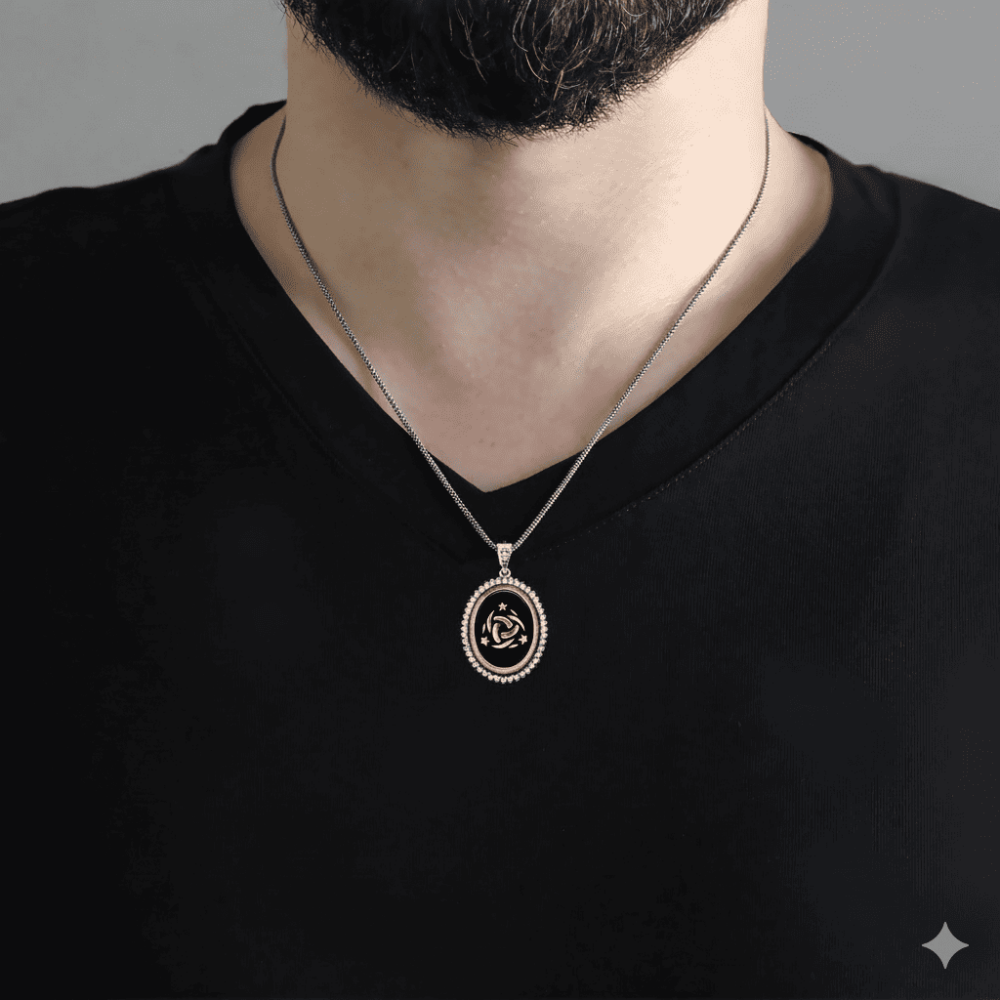 925 Ayar Gümüş Siyah Mineli Teşkilatı Mahsusa Logolu Kolye - 2