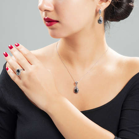 Siyah Zirkon Taşlı 925 Ayar Gümüş 3'lü Takı Seti - Tesbihane