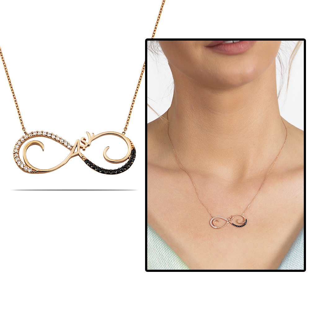 Zircon Stone-set Rose Color Love Engraved Infinity 925 K Silver Women's Necklace