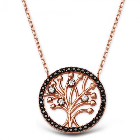 925 Ayar Gümüş Siyah Zirkon Taşlı Hayat Ağacı Kolyesi - Tesbihane
